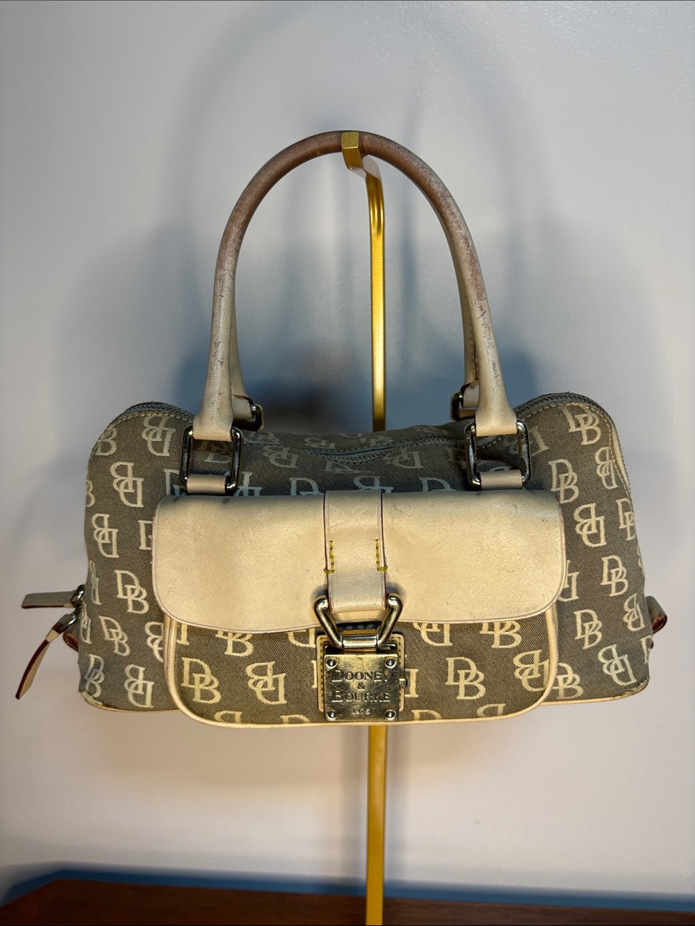 Vintage Dooney & Bourke Beige Monogram Satchel Bag